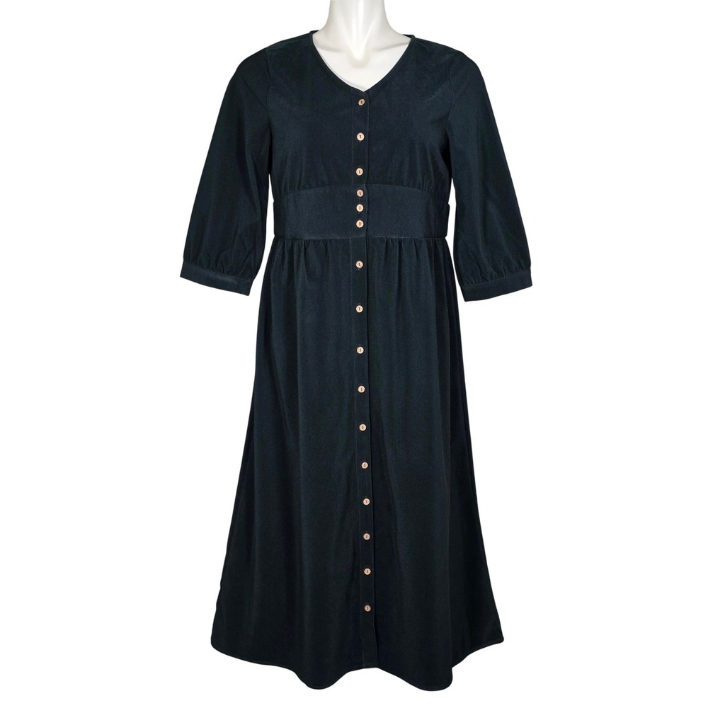 Hidden Alley Women's Dark Green Corduroy Button Front Midi Dress Medium